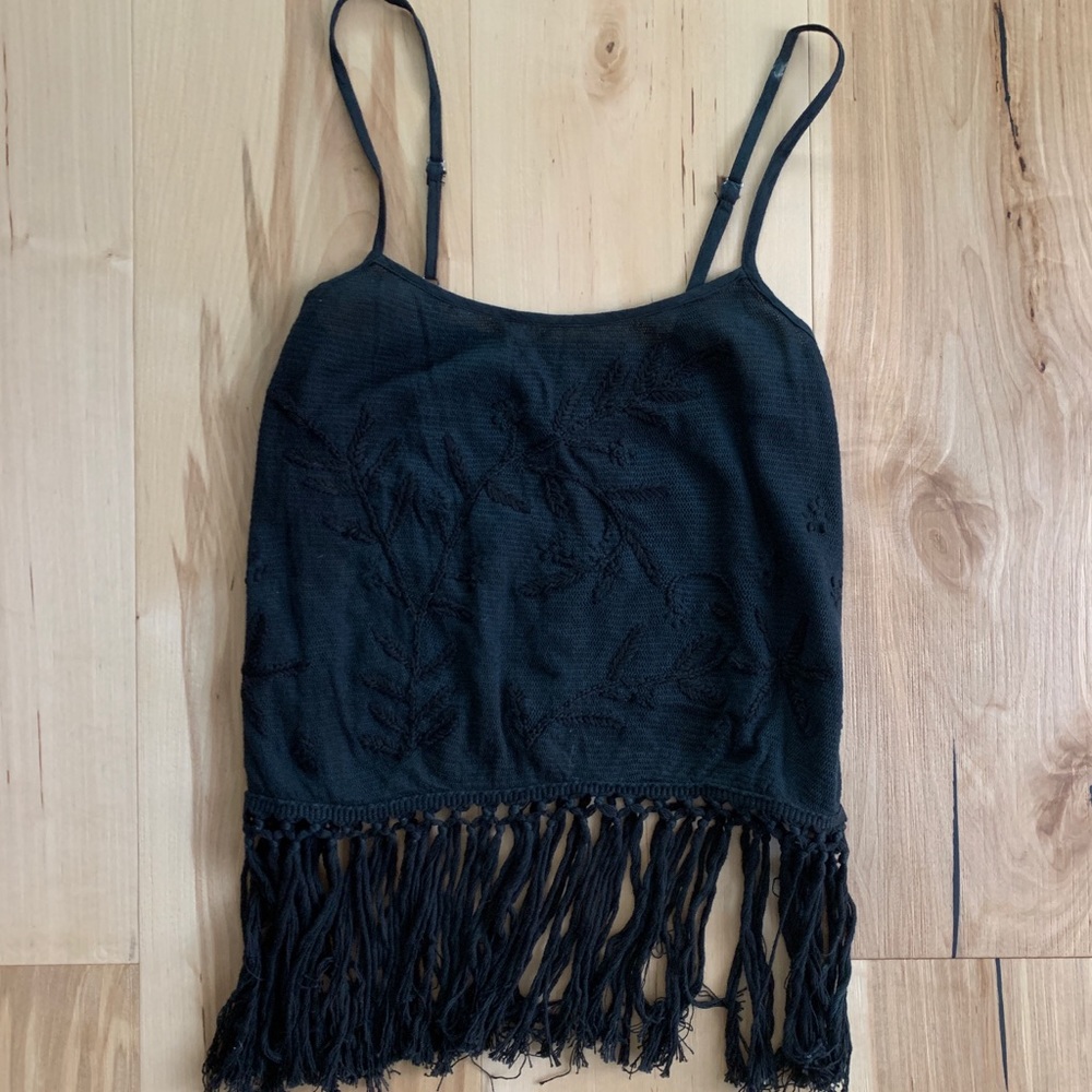 Paper Crane Black Fringe Tank Top